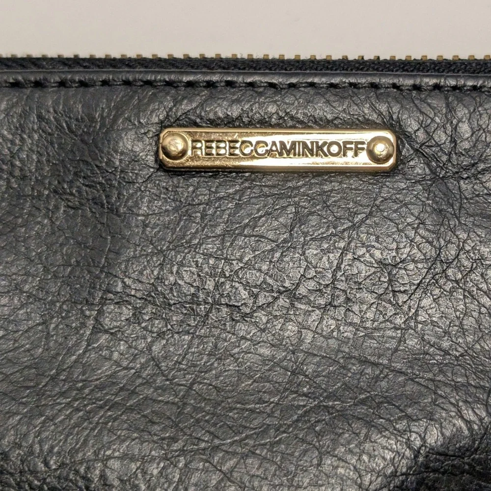 Rebecca Minkoff MAC Wristlet Clutch Black Leather Gold Hardware Polka Dot Lining
